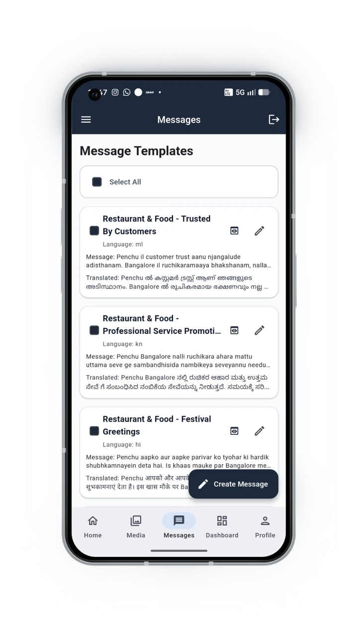 Create and manage business messages in Penchu before generating a video ad